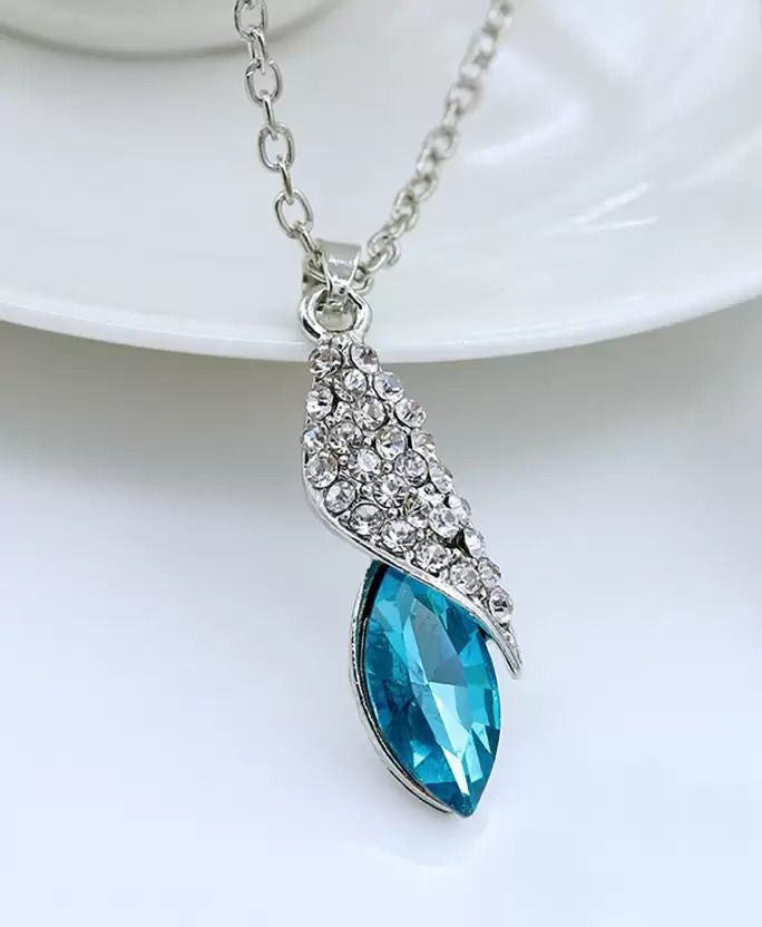 Australian Crystal Blue water drop pendant chain with Earrings- AJ1125