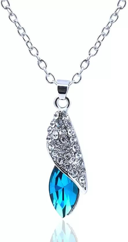 Australian Crystal Blue water drop pendant chain with Earrings- AJ1125