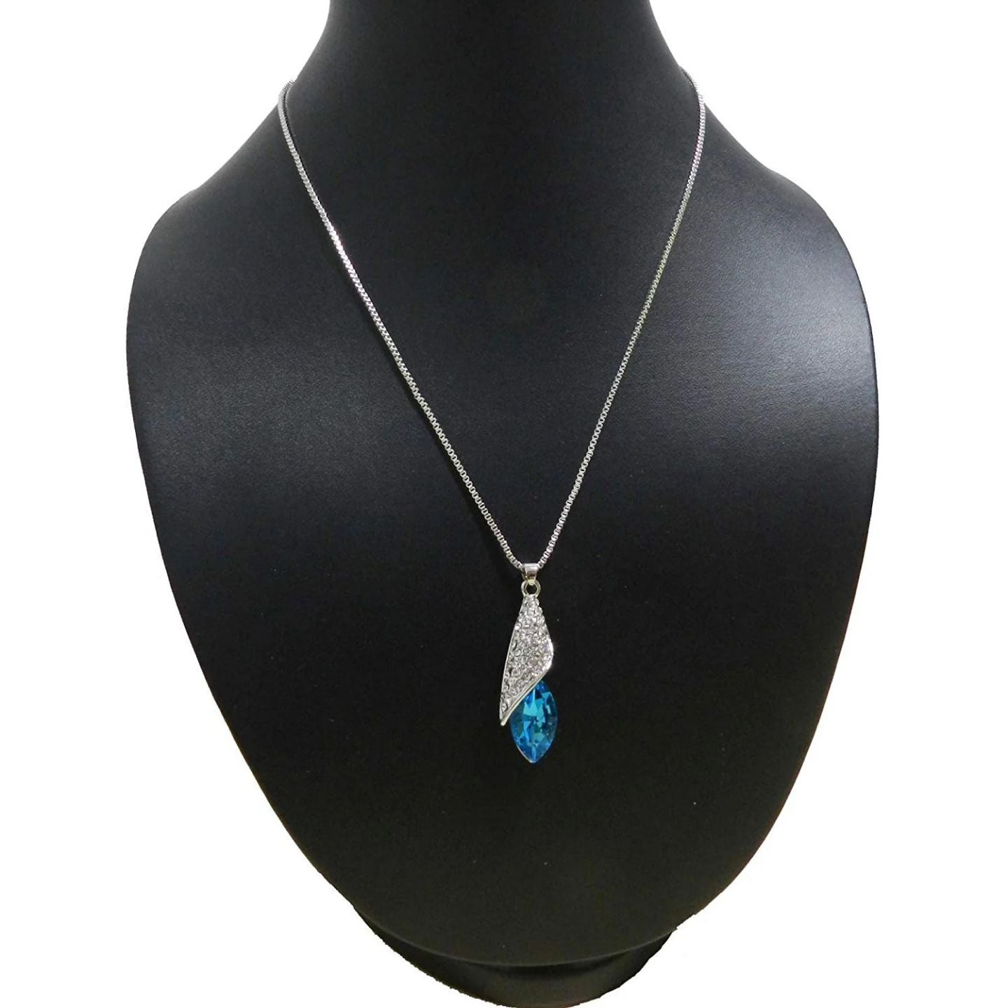 Australian Crystal Blue water drop pendant chain with Earrings- AJ1125