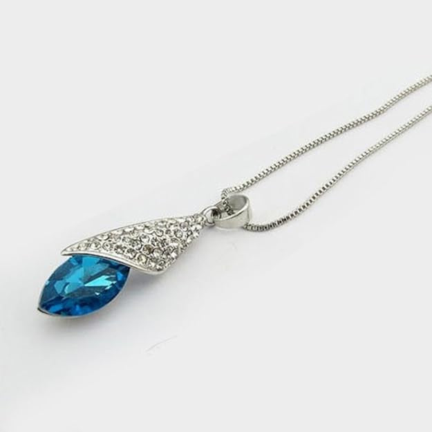 Australian Crystal Blue water drop pendant chain with Earrings- AJ1125