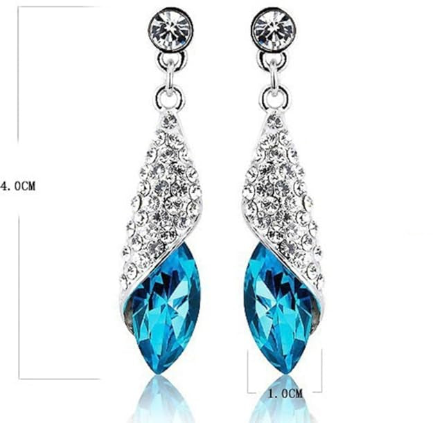 Australian Crystal Blue water drop pendant chain with Earrings- AJ1125