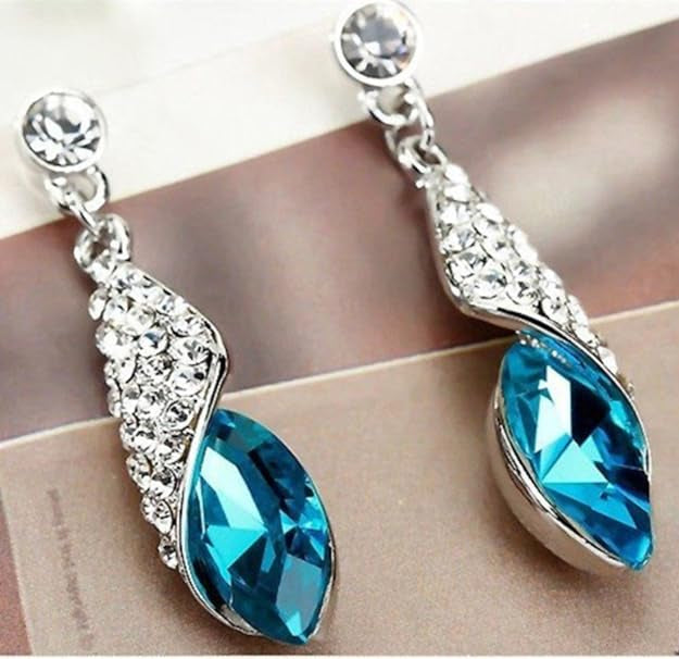 Australian Crystal Blue water drop pendant chain with Earrings- AJ1125