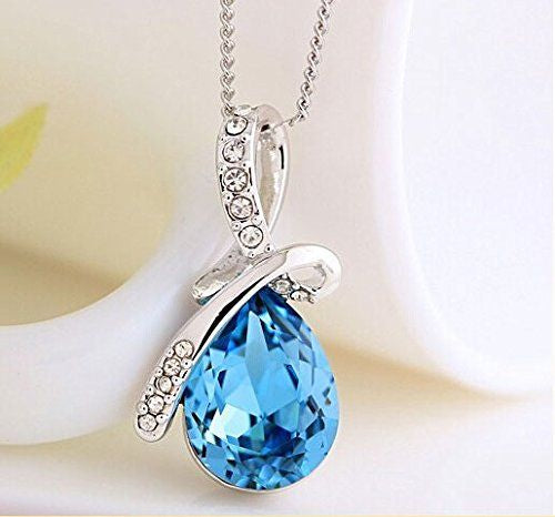 Australian Crystal Blue Water Drop Pendant Chain - AJ133