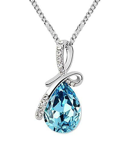 Australian Crystal Blue Water Drop Pendant Chain - AJ133