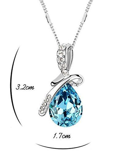 Australian Crystal Blue Water Drop Pendant Chain - AJ133