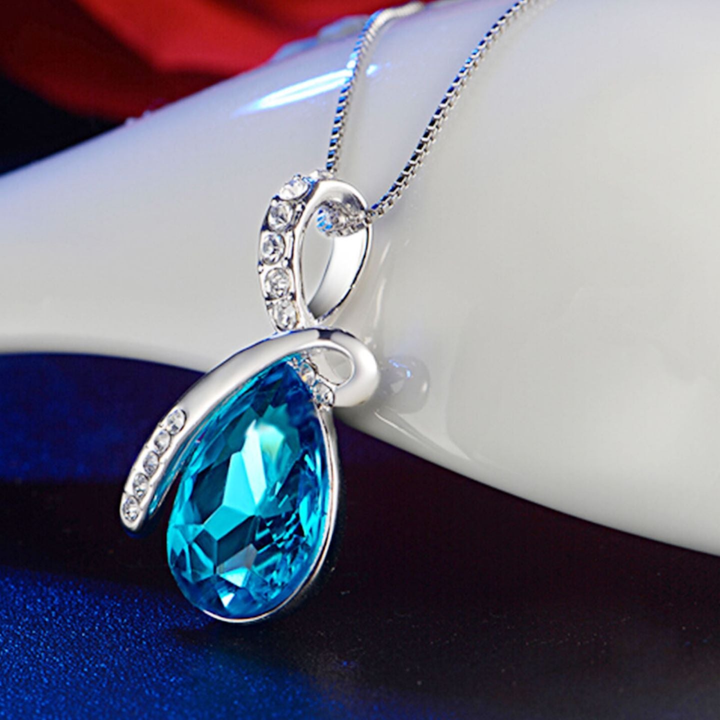 Australian Crystal Blue Water Drop Pendant Chain - AJ133