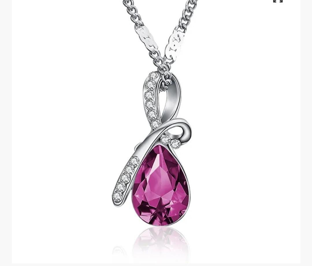 Australian Crystal Pink Water Drop Pendant Chain - AJ134