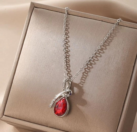 Australian Crystal Red Water Drop Pendant Chain - AJ135