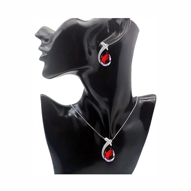 Australian Crystal Red Pendant Necklace with Earrings - AJ137