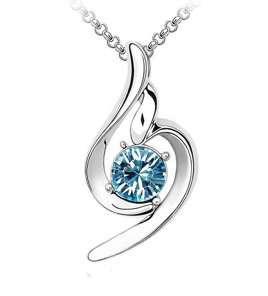 Australian Crystal Blue Water Drop Pendant Chain - AJ142